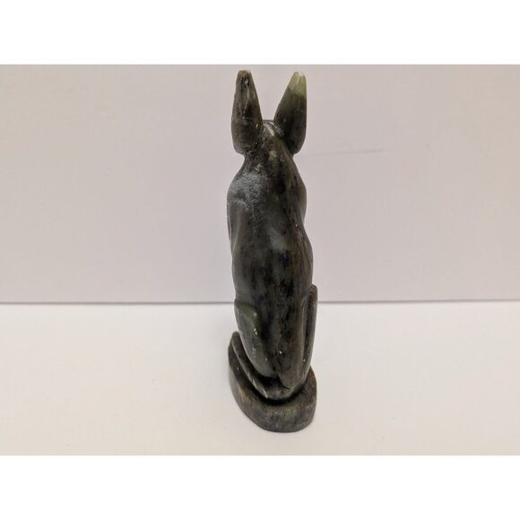 Hand-Carved Black Soapstone Egyptian Cat Figurine Hieroglyphic Detailing - Picture 8 of 10